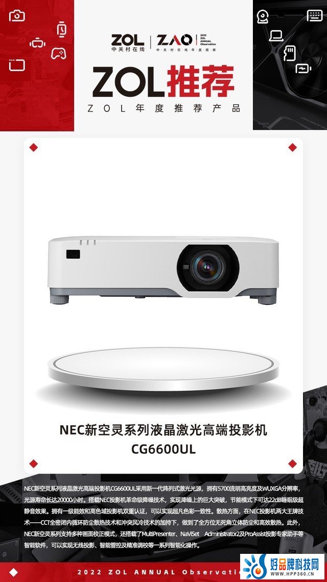 2022 ZOL推荐 |NEC新空灵系列液晶激光高端投影机 CG6600UL 