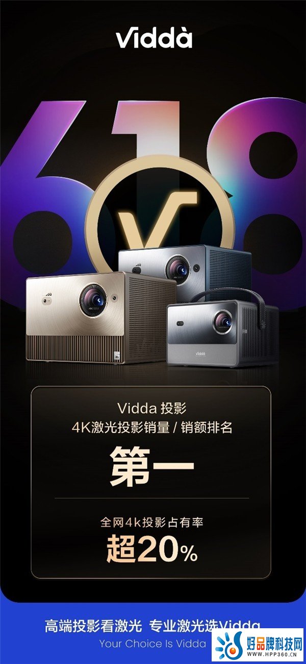 三色激光618开门红战报亮眼 Vidda 4K激光投影销量、销额全网第一